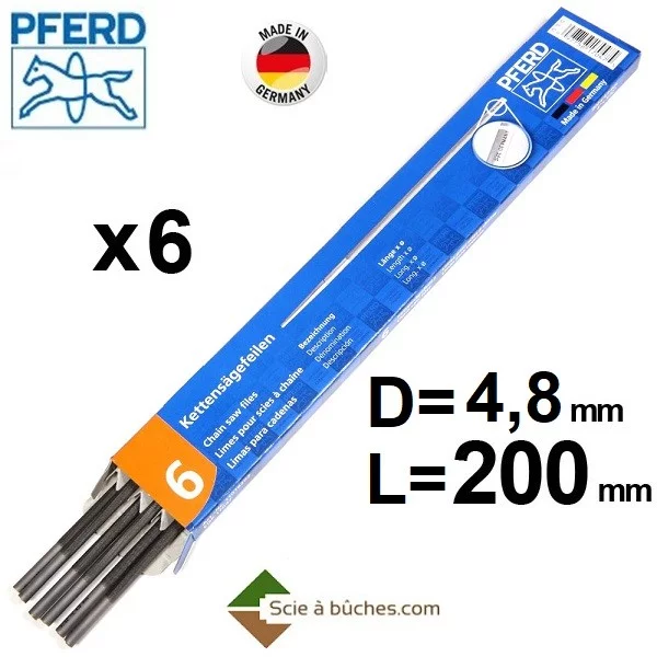 Lime pour chaîne de tronçonneuse 325", diamètre 4,8 mm, longueur 200 mm (boite de 6), marque Pferd